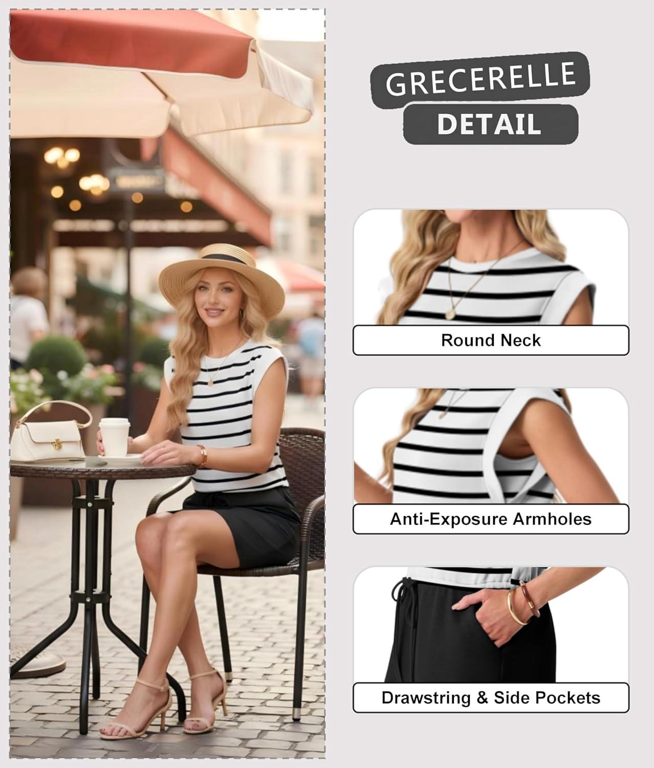 imageGRECERELLE 2026 Womens Summer Dresses Round Neck Sleeveless Tie Waist Casual Mini Sundresses with PocketsRosewood