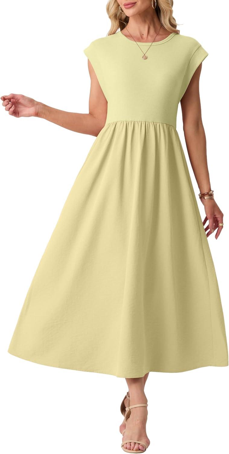 imageGRECERELLE Womens 2026 Spring amp Summer Cap Sleeve Vacation Casual A Line Maxi Dresses with PocketsButter Yellow