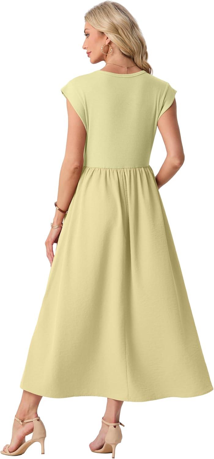 imageGRECERELLE Womens 2026 Spring amp Summer Cap Sleeve Vacation Casual A Line Maxi Dresses with PocketsButter Yellow