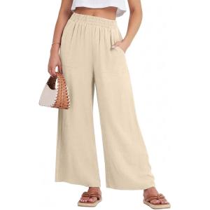 GRECERELLE Women Elastic High Waisted Wide Leg Pants Woman Casual Palazzo Trousers(Apricot)