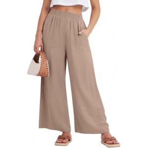 GRECERELLE Women Elastic High Waisted Wide Leg Pants Woman Casual Palazzo Trousers(Khaki)