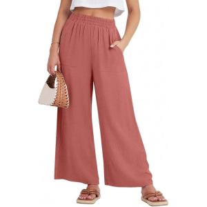 GRECERELLE Women Elastic High Waisted Wide Leg Pants Woman Casual Palazzo Trousers(Rust Red)