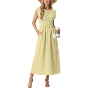 GRECERELLE Women’s 2026 Spring & Summer Cap Sleeve Vacation Casual A Line Maxi Dresses with Pockets(Butter Yellow)
