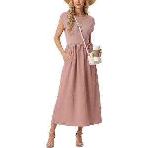GRECERELLE Women’s 2026 Spring & Summer Cap Sleeve Vacation Casual A Line Maxi Dresses with Pockets(Dark Pink)