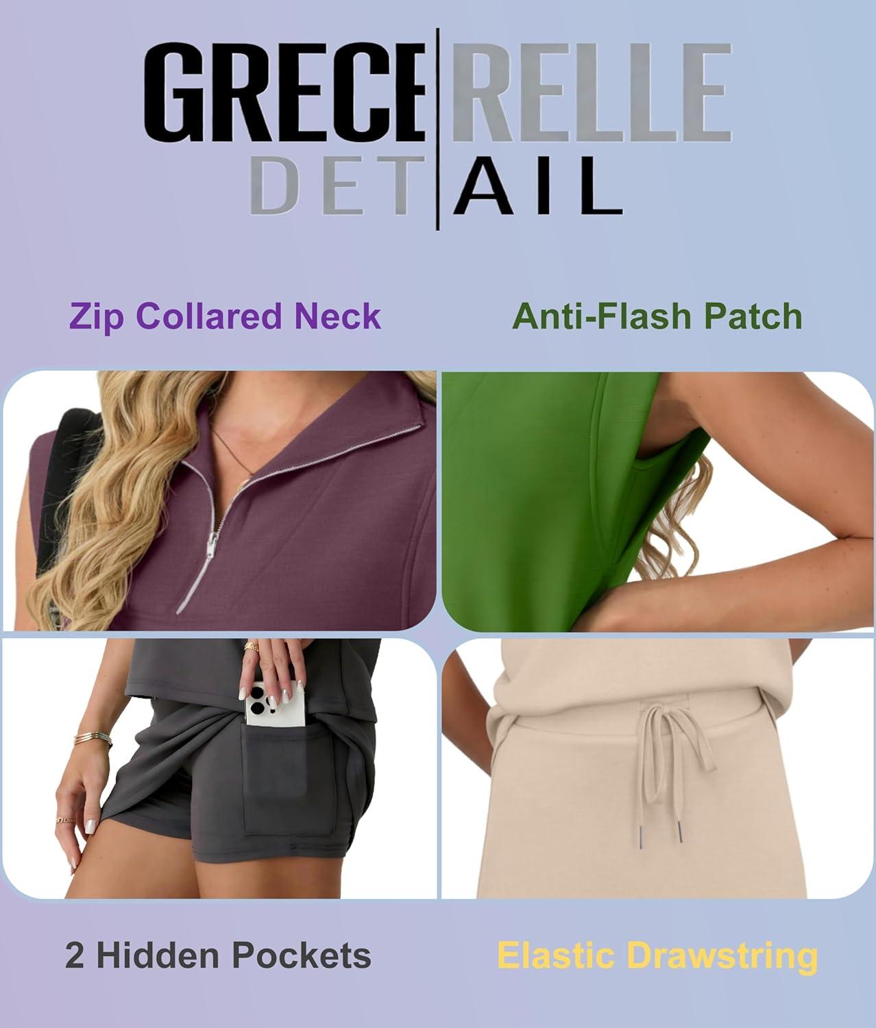 imageGRECERELLE Womens 2026 Summer 2 Piece Skort Sets Cap Sleeve Zip Collared Top Matching Tennis Skirt with Pockets for AthleticNavy Blue