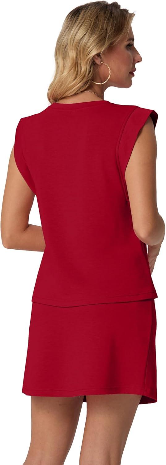 imageGRECERELLE 2026 Womens Summer 2 Piece Skort Set Cap Sleeve Round Neck Top amp Tennis Skirt with Pockets for Athletic amp CasualWine Red