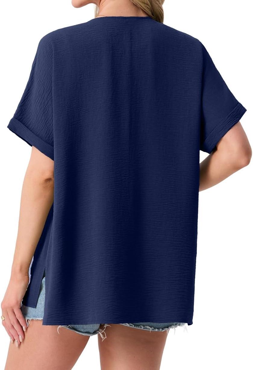 imageGRECERELLE Womens Summer Lightweight Cardigan with Pockets Short Sleeve Open Front Kimono Cover Up for Beach OfficeDark Blue