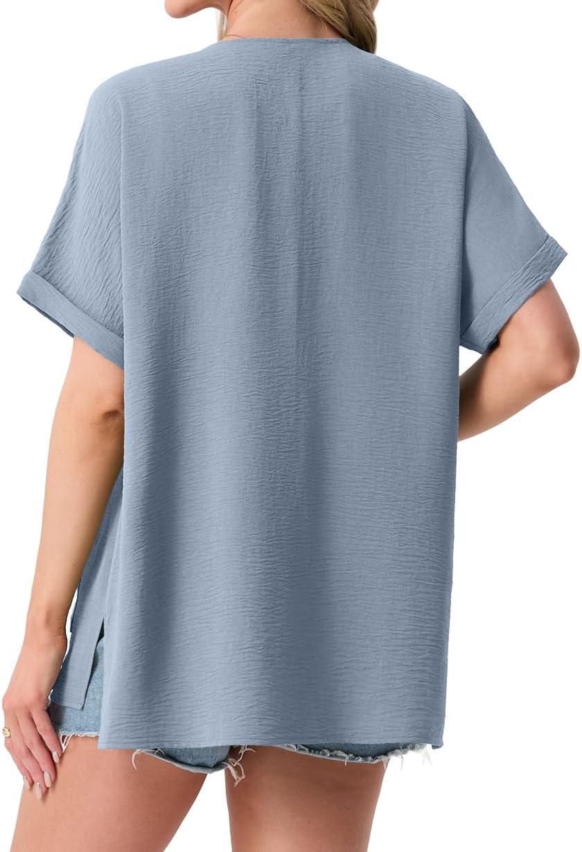 imageGRECERELLE Womens Summer Lightweight Cardigan with Pockets Short Sleeve Open Front Kimono Cover Up for Beach OfficeHaze Blue