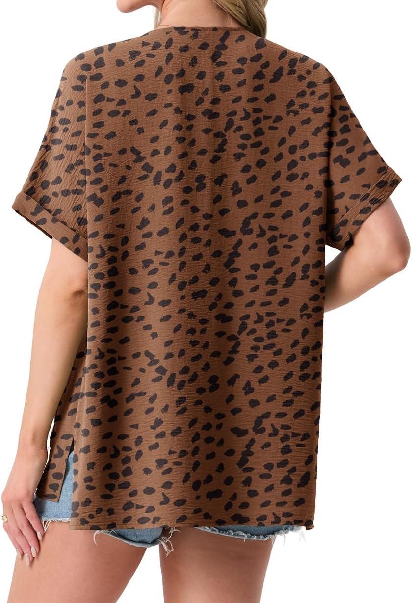 imageGRECERELLE Womens Summer Lightweight Cardigan with Pockets Short Sleeve Open Front Kimono Cover Up for Beach OfficeLeopard Print Coffee