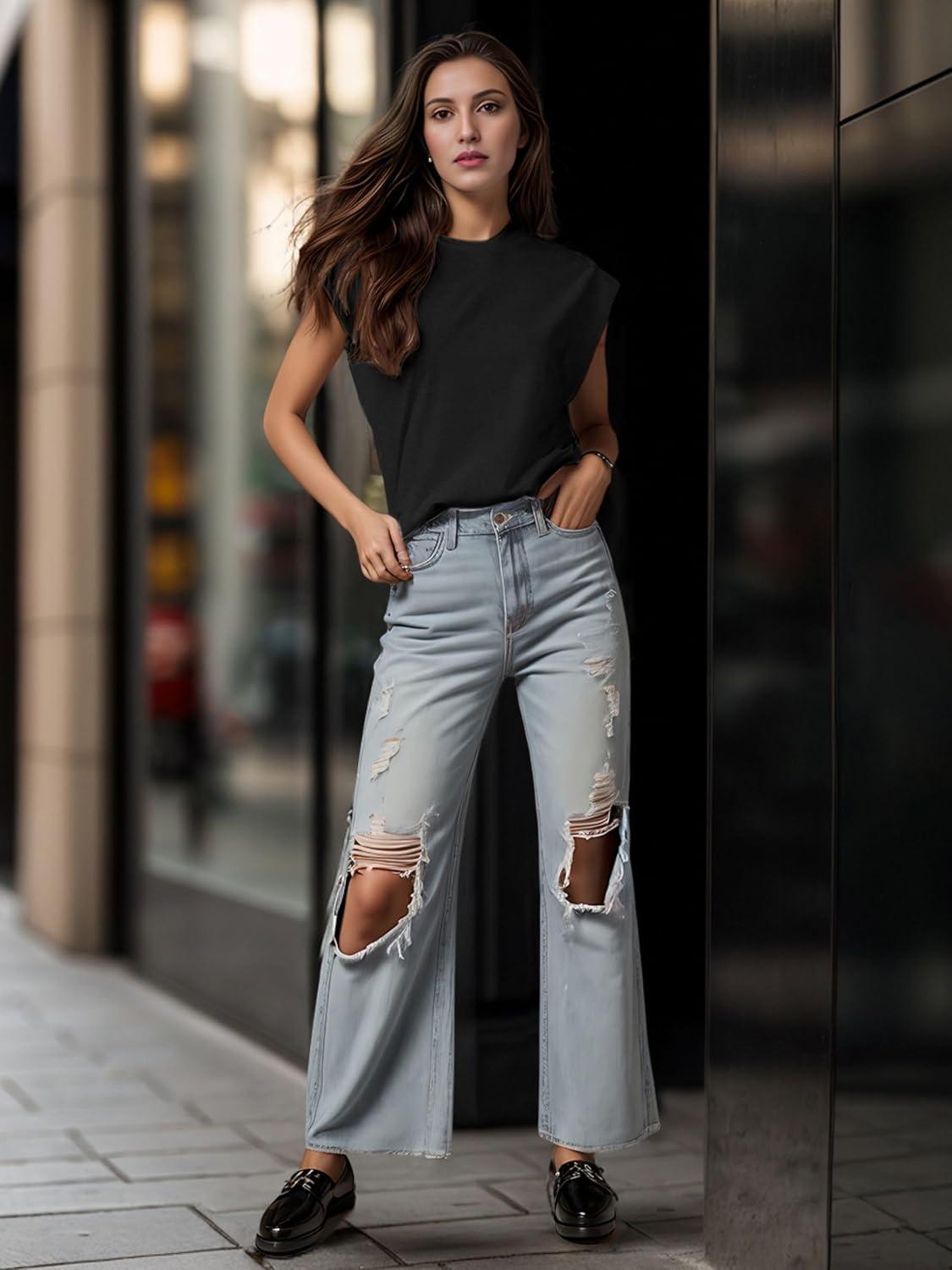 imageGRECERELLE Women 2026 Cap Sleeve Tops Summer Casual Tee Shirt Loose Crew Neck Basic Tank Trendy Work Vacation Outfits S2XL02 Black