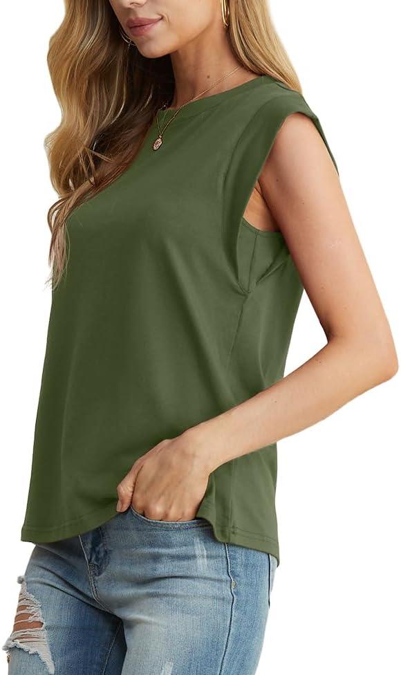 imageGRECERELLE Women 2026 Cap Sleeve Tops Summer Casual Tee Shirt Loose Crew Neck Basic Tank Trendy Work Vacation Outfits S2XLArmy Green