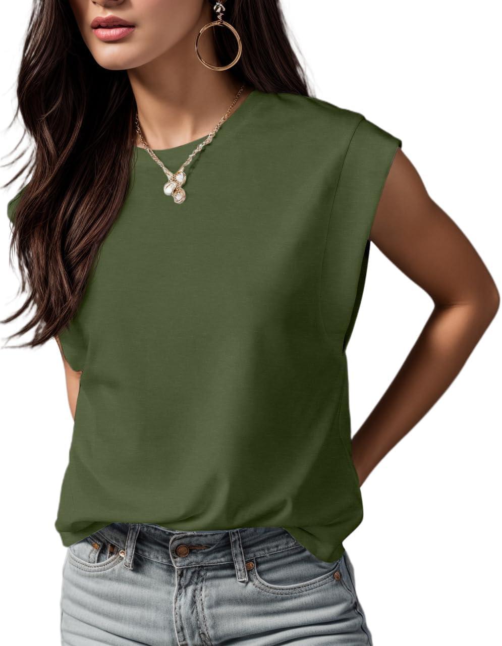 imageGRECERELLE Women 2026 Cap Sleeve Tops Summer Casual Tee Shirt Loose Crew Neck Basic Tank Trendy Work Vacation Outfits S2XLArmy Green