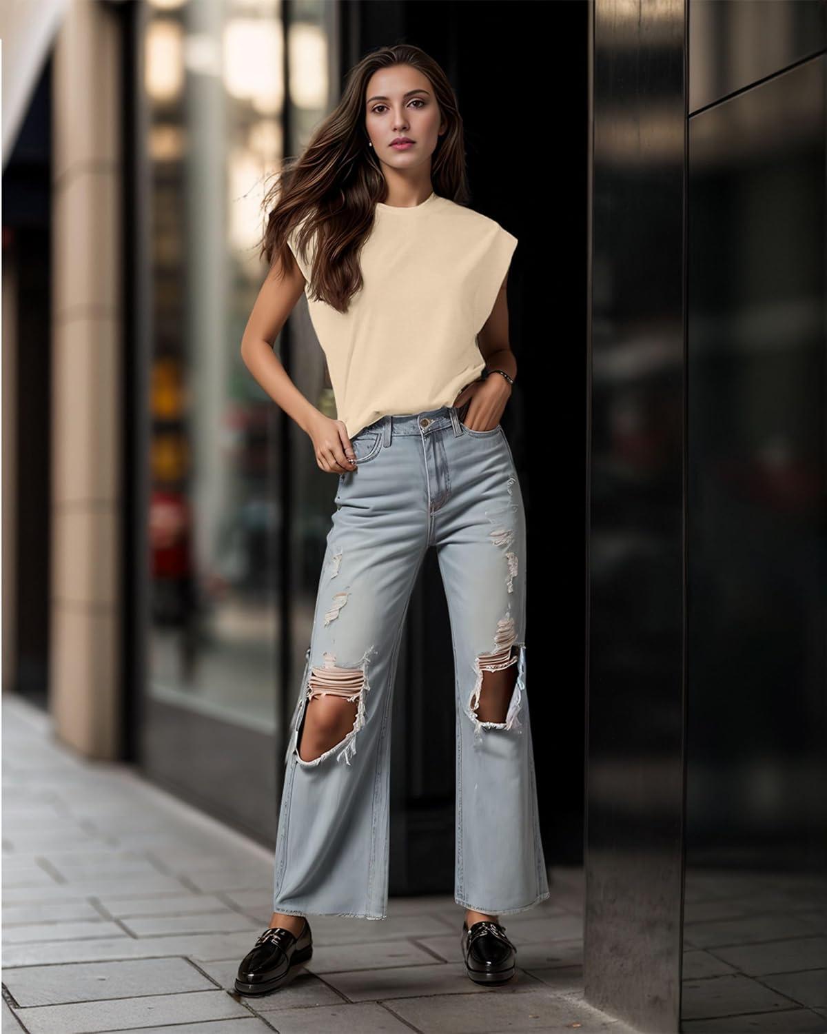imageGRECERELLE Women 2026 Cap Sleeve Tops Summer Casual Tee Shirt Loose Crew Neck Basic Tank Trendy Work Vacation Outfits S2XLBeige