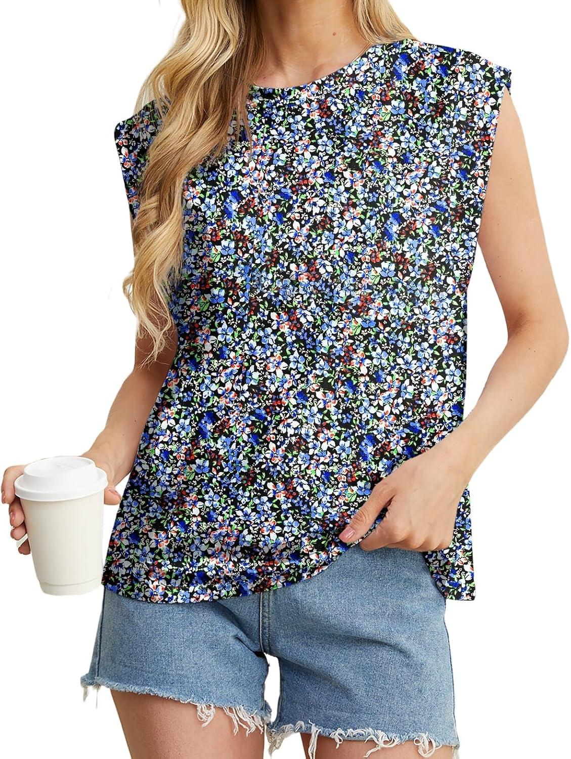 imageGRECERELLE Women 2026 Cap Sleeve Tops Summer Casual Tee Shirt Loose Crew Neck Basic Tank Trendy Work Vacation Outfits S2XLBlack Anemone