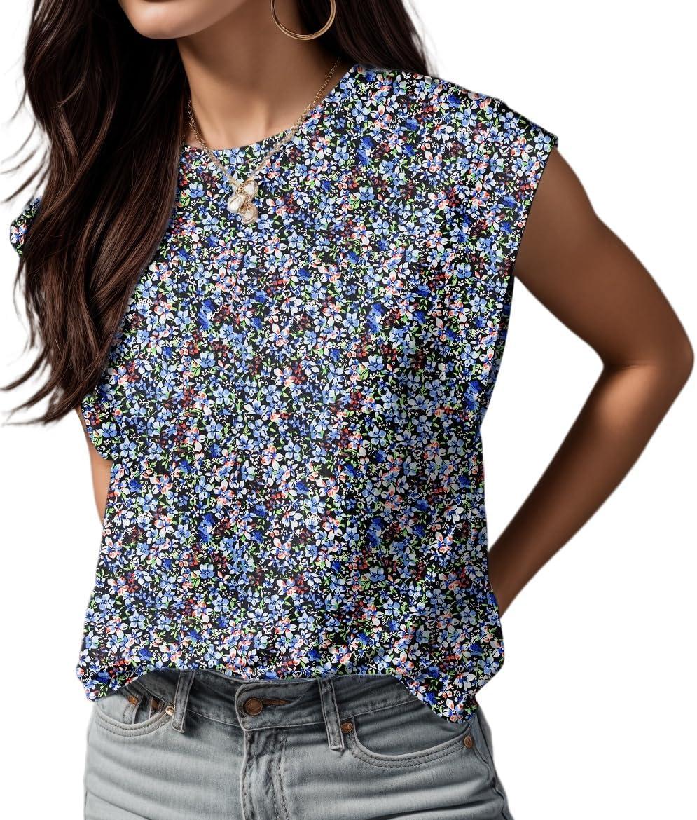 imageGRECERELLE Women 2026 Cap Sleeve Tops Summer Casual Tee Shirt Loose Crew Neck Basic Tank Trendy Work Vacation Outfits S2XLBlack Anemone