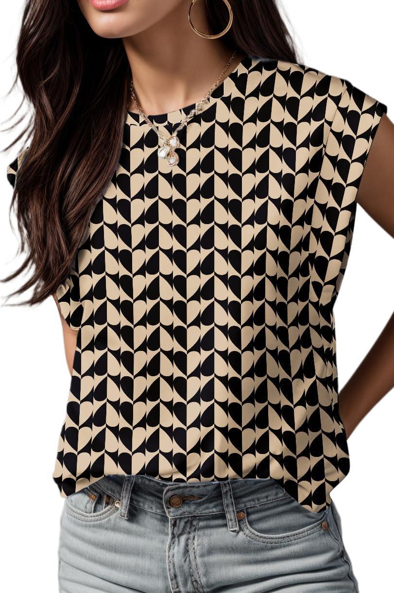 imageGRECERELLE Women 2026 Cap Sleeve Tops Summer Casual Tee Shirt Loose Crew Neck Basic Tank Trendy Work Vacation Outfits S2XLBlack Khaki Heart