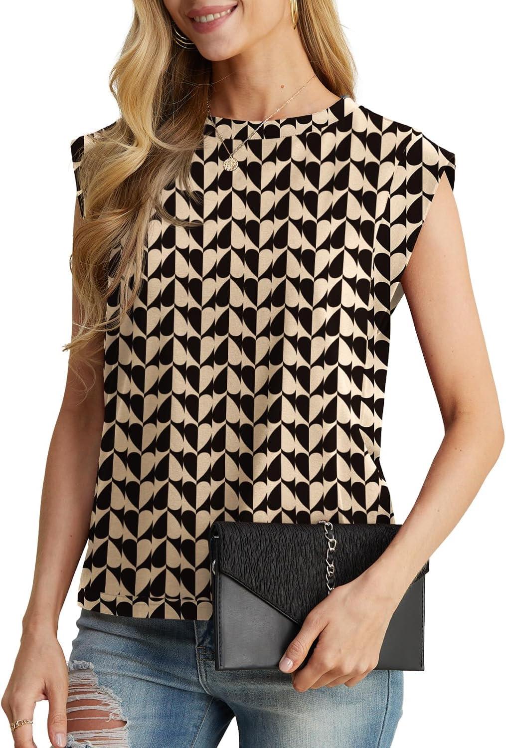 imageGRECERELLE Women 2026 Cap Sleeve Tops Summer Casual Tee Shirt Loose Crew Neck Basic Tank Trendy Work Vacation Outfits S2XLBlack Khaki Heart