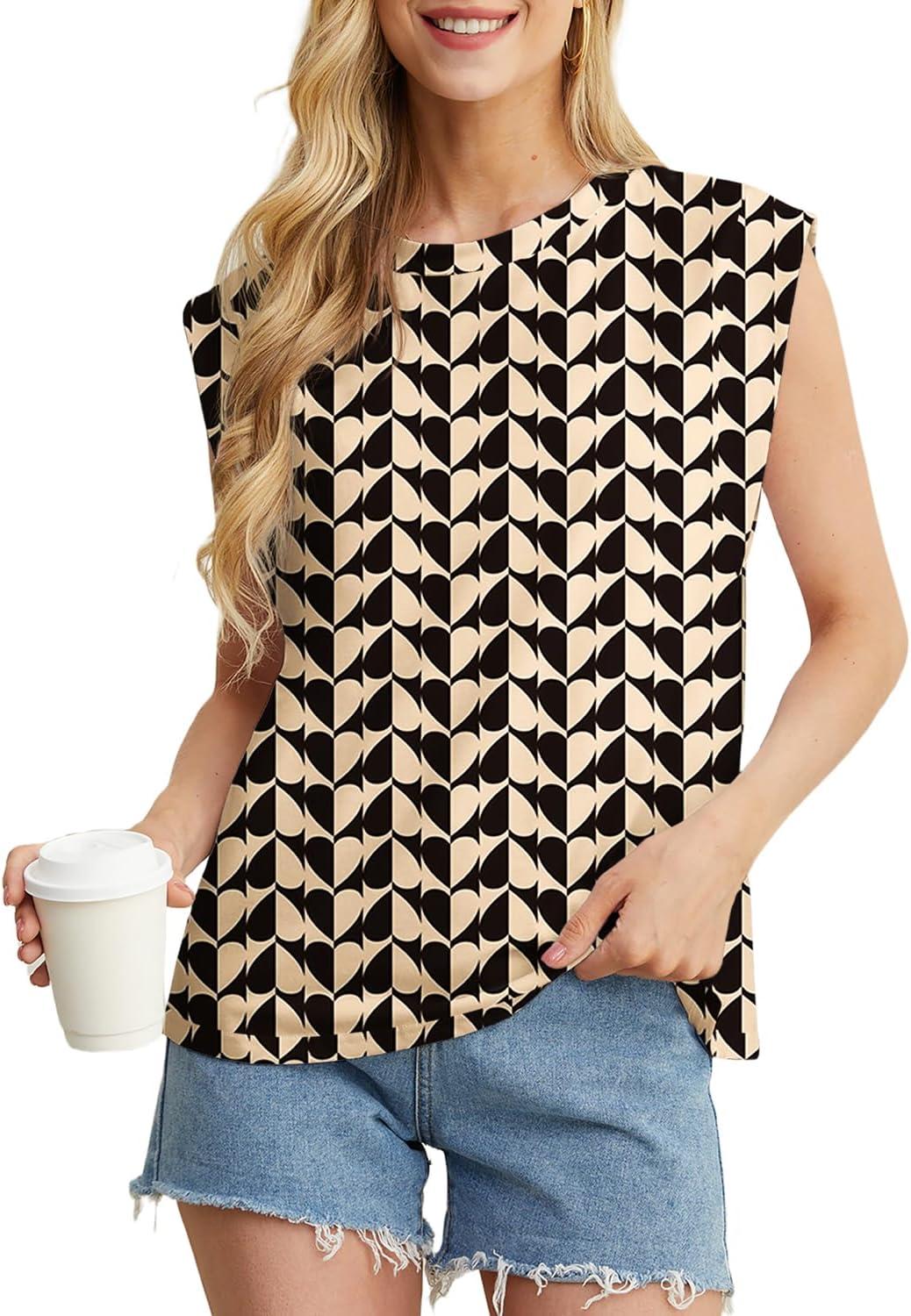 imageGRECERELLE Women 2026 Cap Sleeve Tops Summer Casual Tee Shirt Loose Crew Neck Basic Tank Trendy Work Vacation Outfits S2XLBlack Khaki Heart