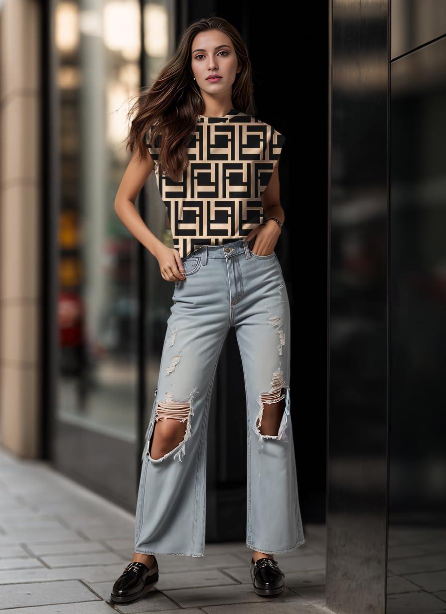 imageGRECERELLE Women 2026 Cap Sleeve Tops Summer Casual Tee Shirt Loose Crew Neck Basic Tank Trendy Work Vacation Outfits S2XLBlack Puzzle