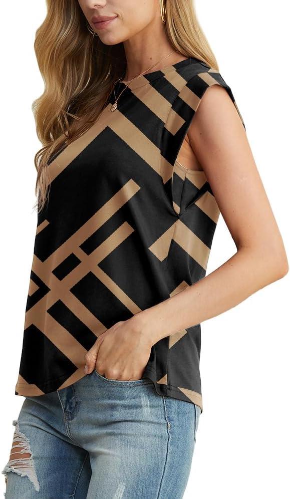 imageGRECERELLE Women 2026 Cap Sleeve Tops Summer Casual Tee Shirt Loose Crew Neck Basic Tank Trendy Work Vacation Outfits S2XLBlack Rectangle