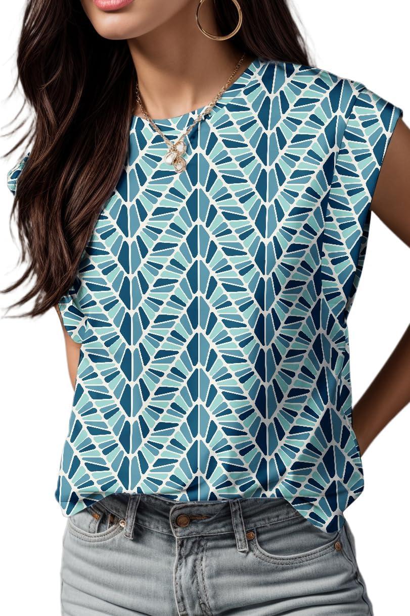 imageGRECERELLE Women 2026 Cap Sleeve Tops Summer Casual Tee Shirt Loose Crew Neck Basic Tank Trendy Work Vacation Outfits S2XLBlue Fish Scale