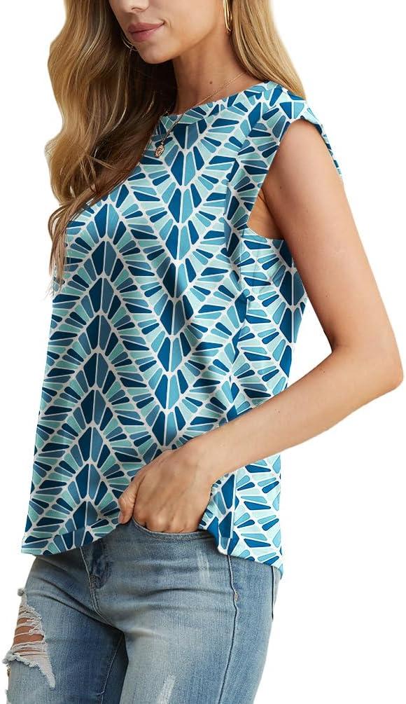 imageGRECERELLE Women 2026 Cap Sleeve Tops Summer Casual Tee Shirt Loose Crew Neck Basic Tank Trendy Work Vacation Outfits S2XLBlue Fish Scale