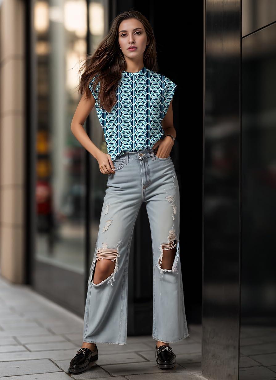 imageGRECERELLE Women 2026 Cap Sleeve Tops Summer Casual Tee Shirt Loose Crew Neck Basic Tank Trendy Work Vacation Outfits S2XLBlue Fish Scale