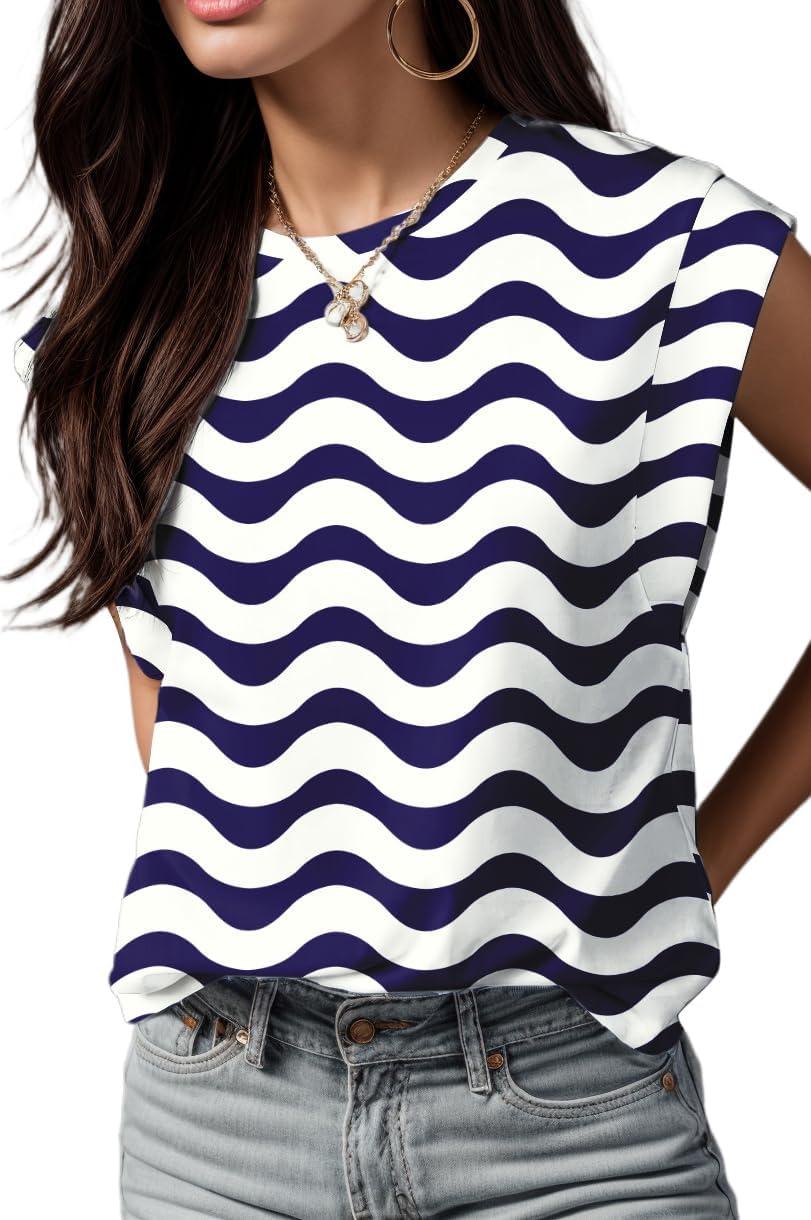 imageGRECERELLE Women 2026 Cap Sleeve Tops Summer Casual Tee Shirt Loose Crew Neck Basic Tank Trendy Work Vacation Outfits S2XLBlue White Wave