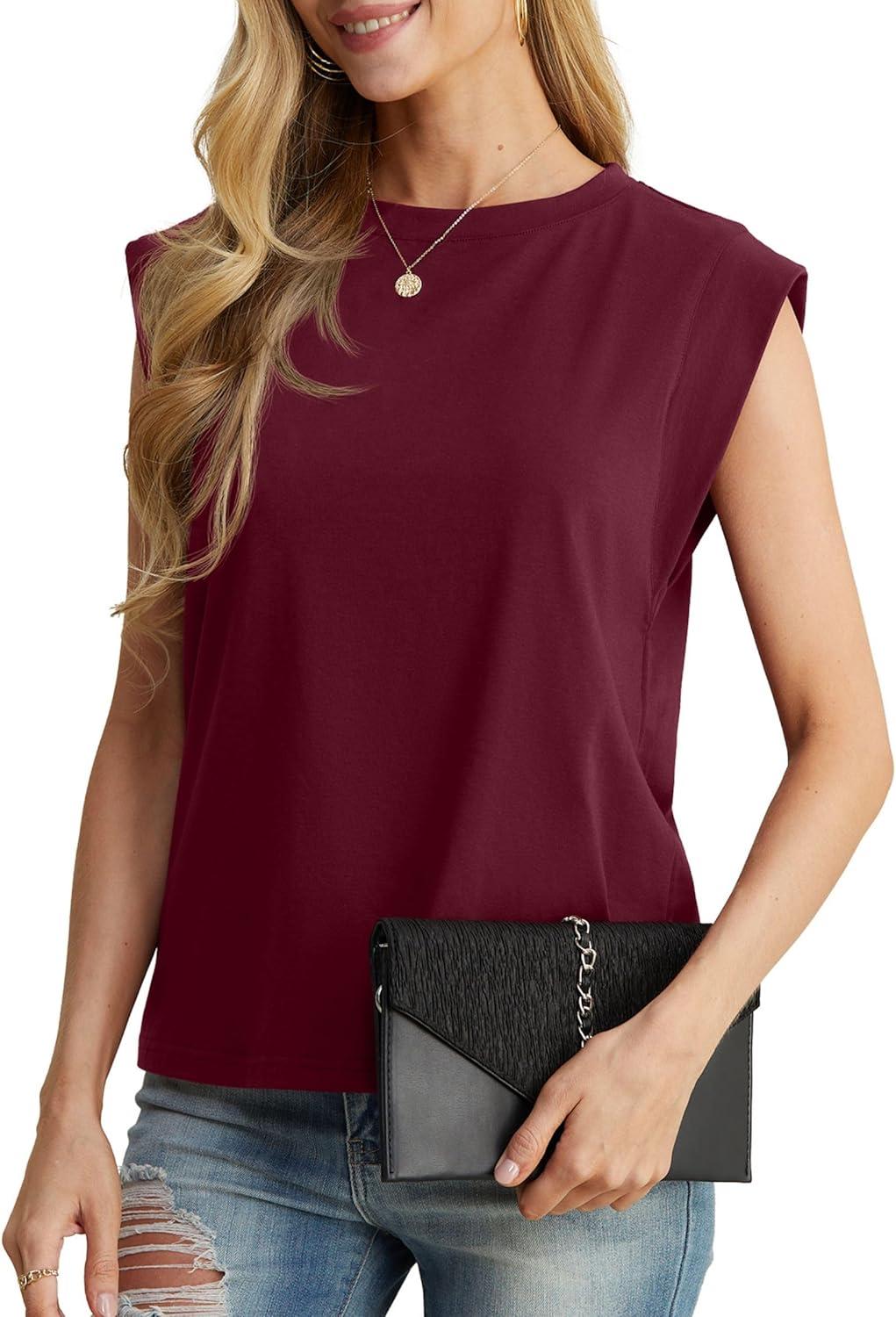 imageGRECERELLE Women 2026 Cap Sleeve Tops Summer Casual Tee Shirt Loose Crew Neck Basic Tank Trendy Work Vacation Outfits S2XLBurgundy
