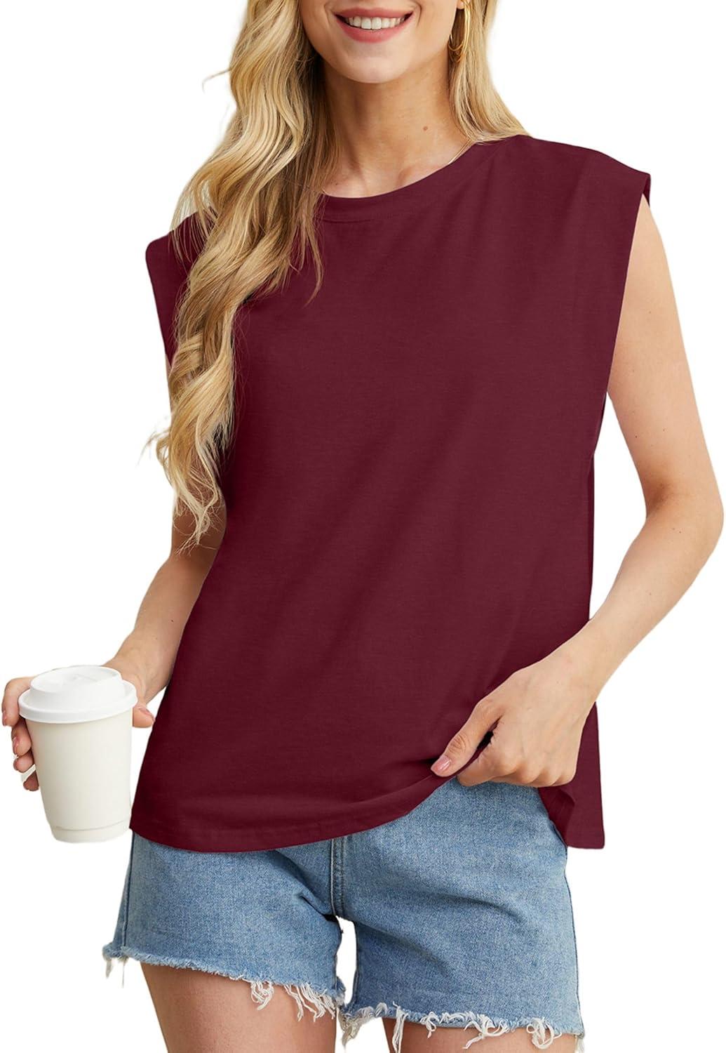 imageGRECERELLE Women 2026 Cap Sleeve Tops Summer Casual Tee Shirt Loose Crew Neck Basic Tank Trendy Work Vacation Outfits S2XLBurgundy