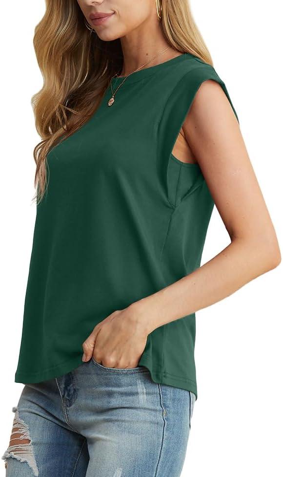 imageGRECERELLE Women 2026 Cap Sleeve Tops Summer Casual Tee Shirt Loose Crew Neck Basic Tank Trendy Work Vacation Outfits S2XLDark Green