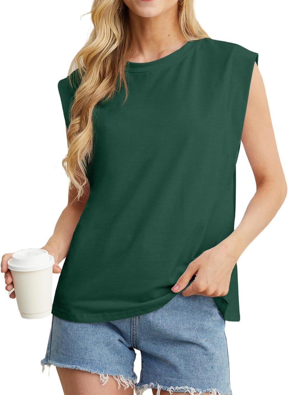 imageGRECERELLE Women 2026 Cap Sleeve Tops Summer Casual Tee Shirt Loose Crew Neck Basic Tank Trendy Work Vacation Outfits S2XLDark Green