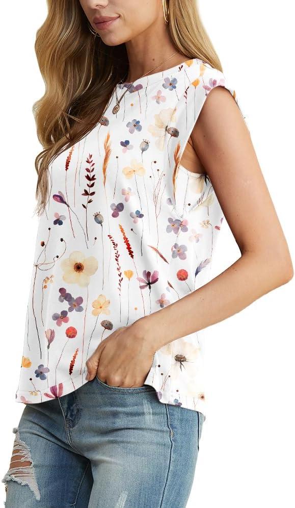 imageGRECERELLE Women 2026 Cap Sleeve Tops Summer Casual Tee Shirt Loose Crew Neck Basic Tank Trendy Work Vacation Outfits S2XLDreamy Garden