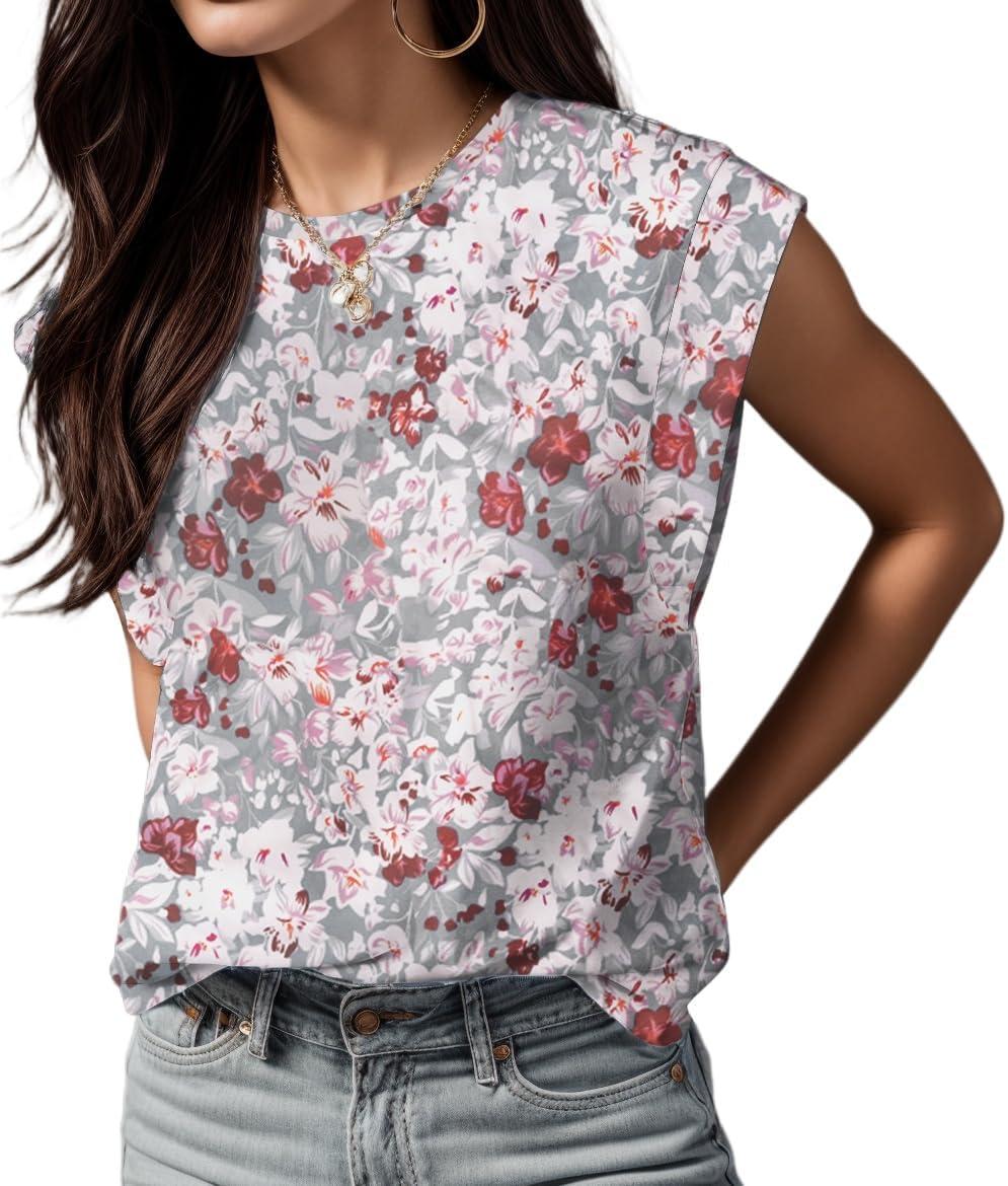imageGRECERELLE Women 2026 Cap Sleeve Tops Summer Casual Tee Shirt Loose Crew Neck Basic Tank Trendy Work Vacation Outfits S2XLGray Azalea