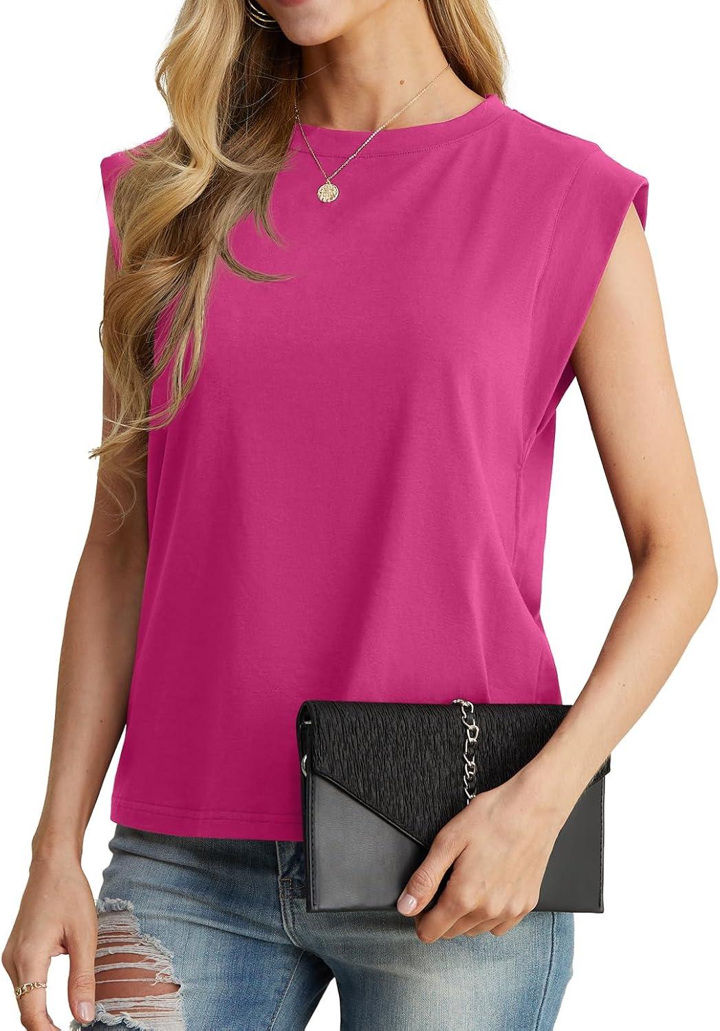 imageGRECERELLE Women 2026 Cap Sleeve Tops Summer Casual Tee Shirt Loose Crew Neck Basic Tank Trendy Work Vacation Outfits S2XLHot Pink