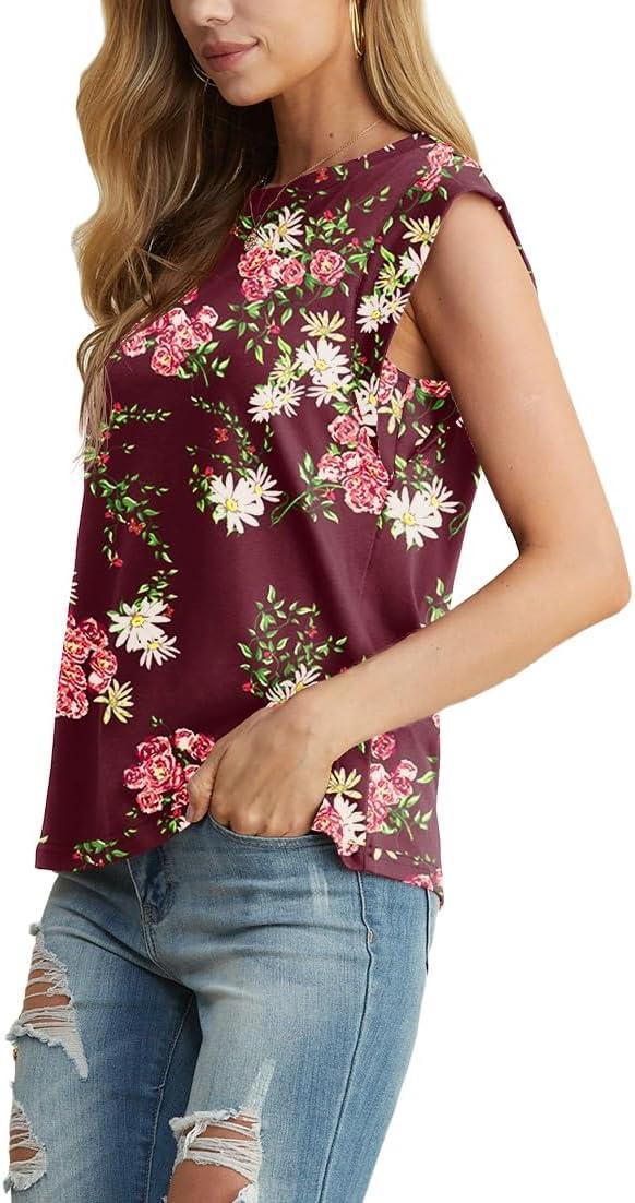 imageGRECERELLE Women 2026 Cap Sleeve Tops Summer Casual Tee Shirt Loose Crew Neck Basic Tank Trendy Work Vacation Outfits S2XLLagerstroemia Wine