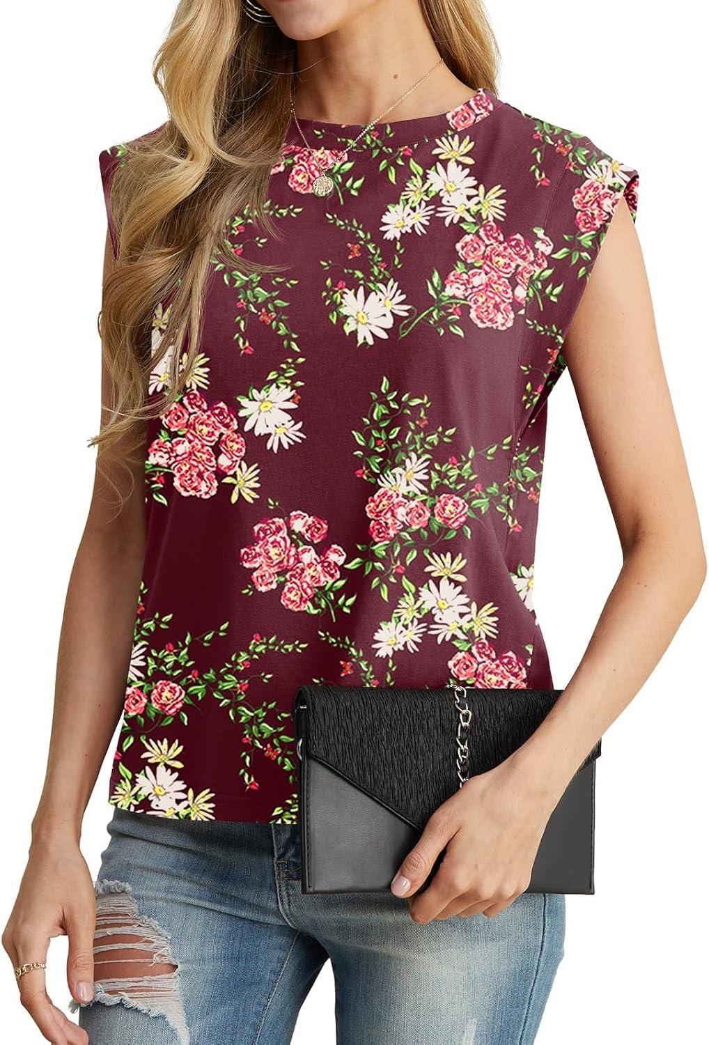 imageGRECERELLE Women 2026 Cap Sleeve Tops Summer Casual Tee Shirt Loose Crew Neck Basic Tank Trendy Work Vacation Outfits S2XLLagerstroemia Wine
