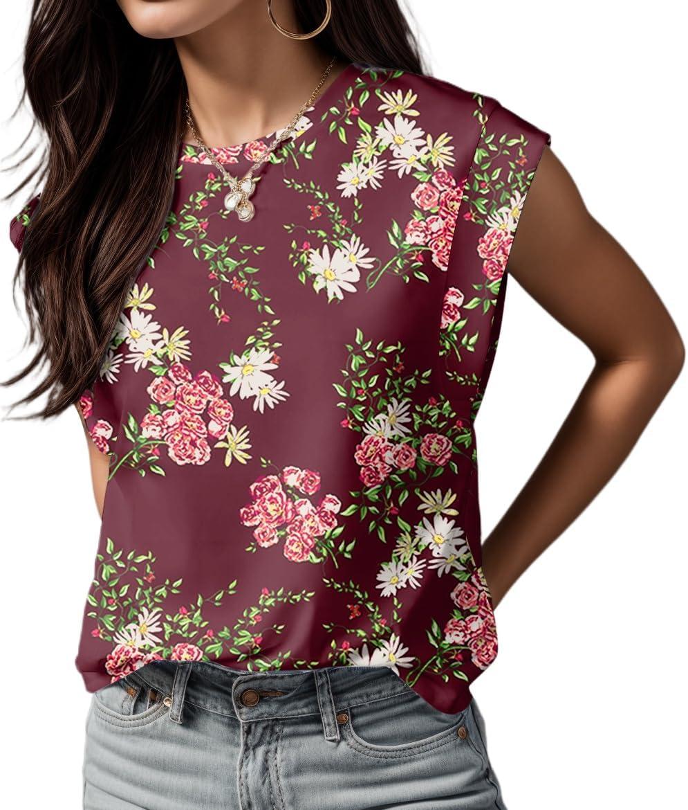imageGRECERELLE Women 2026 Cap Sleeve Tops Summer Casual Tee Shirt Loose Crew Neck Basic Tank Trendy Work Vacation Outfits S2XLLagerstroemia Wine