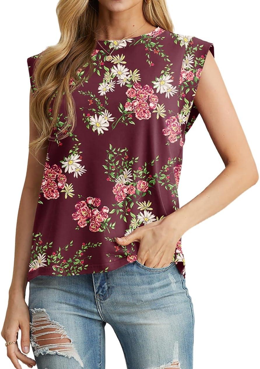 imageGRECERELLE Women 2026 Cap Sleeve Tops Summer Casual Tee Shirt Loose Crew Neck Basic Tank Trendy Work Vacation Outfits S2XLLagerstroemia Wine
