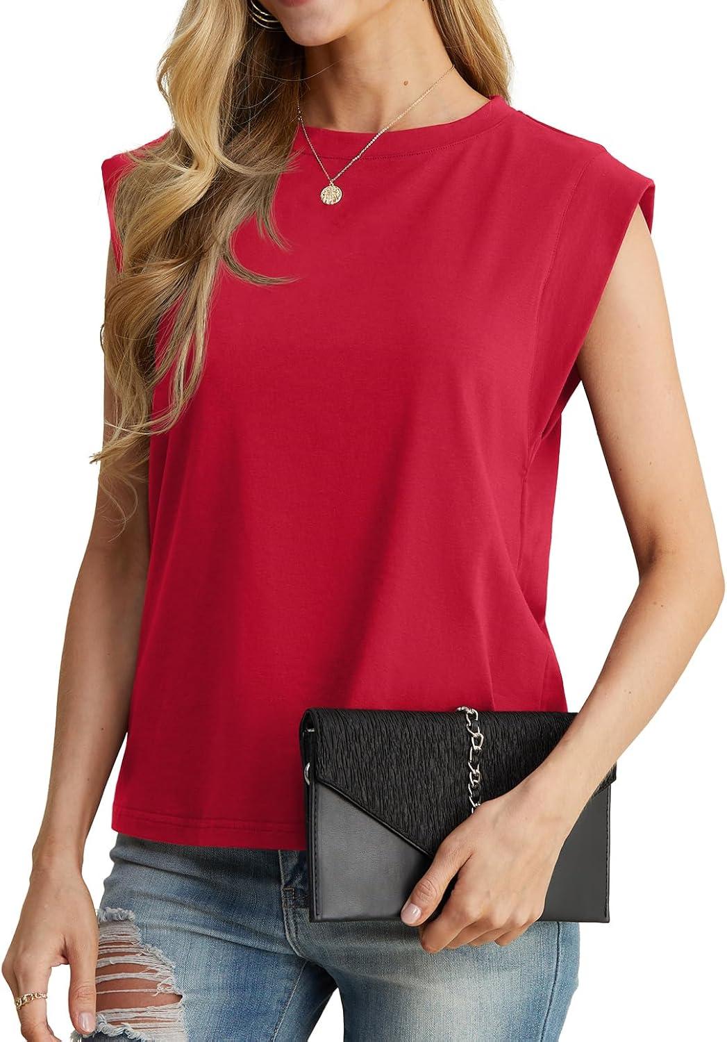 imageGRECERELLE Women 2026 Cap Sleeve Tops Summer Casual Tee Shirt Loose Crew Neck Basic Tank Trendy Work Vacation Outfits S2XLRed
