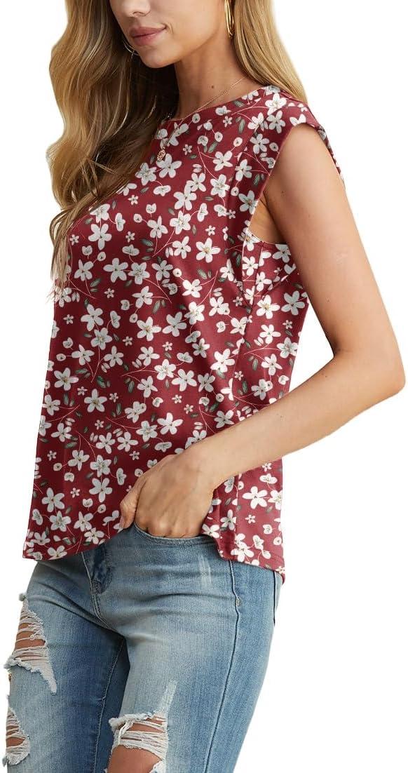 imageGRECERELLE Women 2026 Cap Sleeve Tops Summer Casual Tee Shirt Loose Crew Neck Basic Tank Trendy Work Vacation Outfits S2XLRed Sunflower