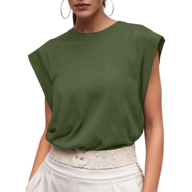 imageGRECERELLE Women 2026 Cap Sleeve Tops Summer Casual Tee Shirt Loose Crew Neck Basic Tank Trendy Work Vacation Outfits S2XLArmy Green