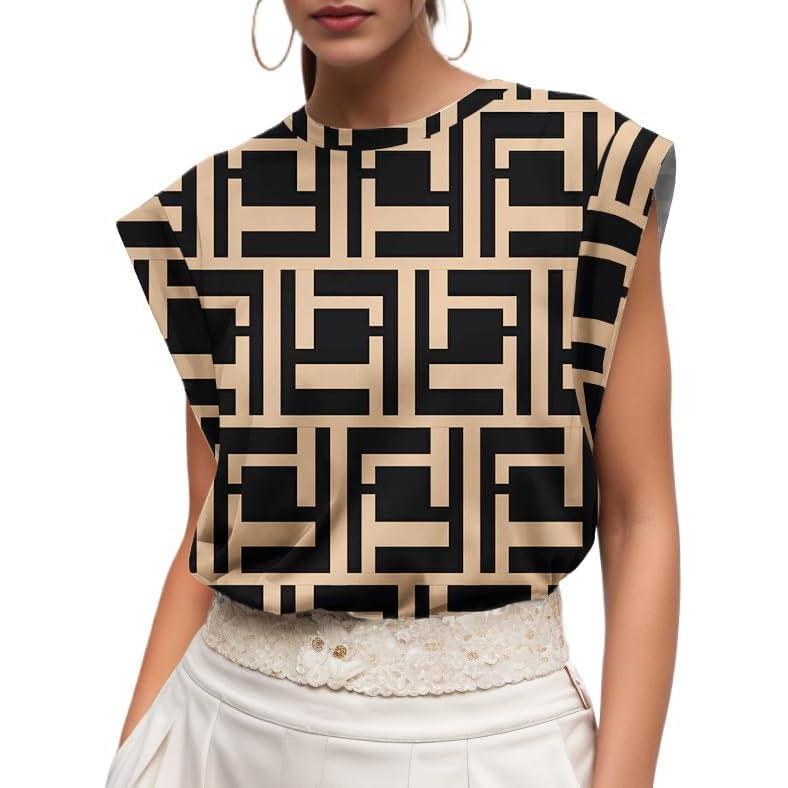 imageGRECERELLE Women 2026 Cap Sleeve Tops Summer Casual Tee Shirt Loose Crew Neck Basic Tank Trendy Work Vacation Outfits S2XLBlack Puzzle