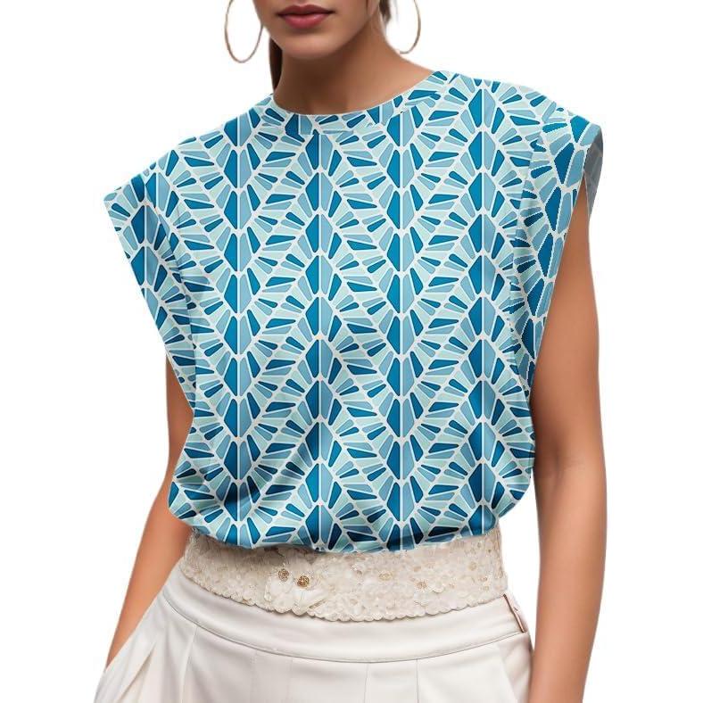imageGRECERELLE Women 2026 Cap Sleeve Tops Summer Casual Tee Shirt Loose Crew Neck Basic Tank Trendy Work Vacation Outfits S2XLBlue Fish Scale