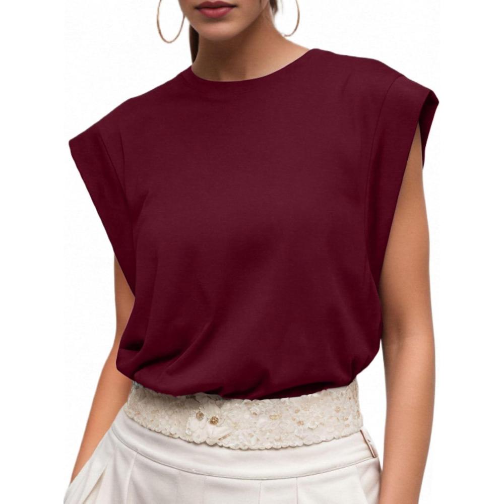 imageGRECERELLE Women 2026 Cap Sleeve Tops Summer Casual Tee Shirt Loose Crew Neck Basic Tank Trendy Work Vacation Outfits S2XLBurgundy