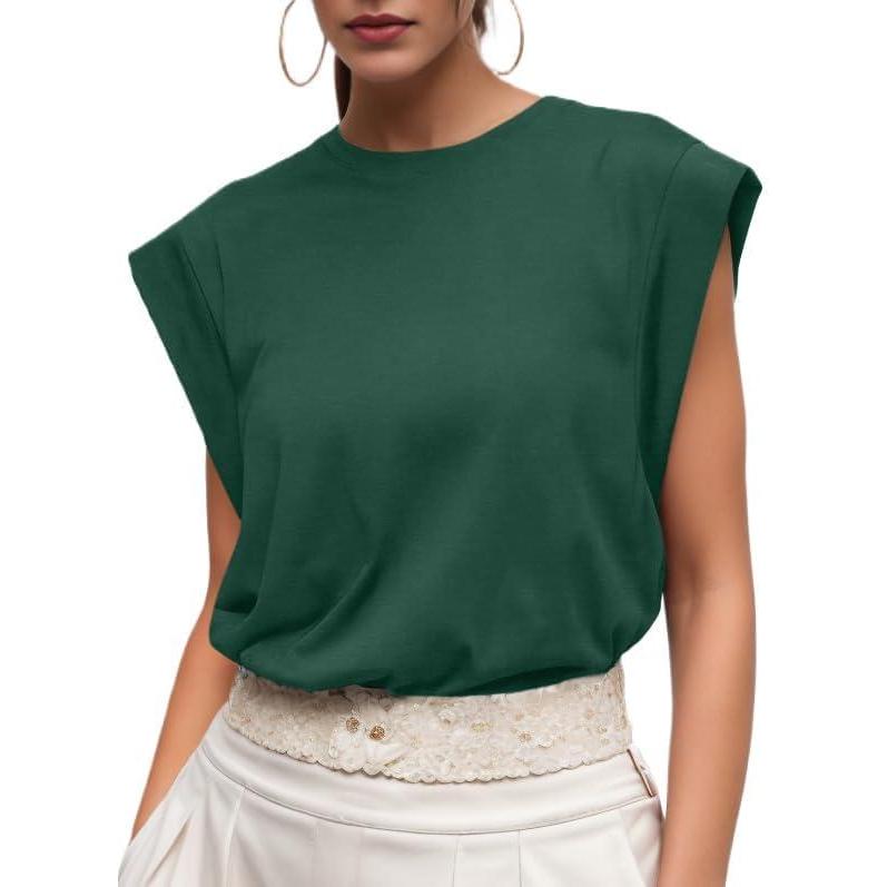 imageGRECERELLE Women 2026 Cap Sleeve Tops Summer Casual Tee Shirt Loose Crew Neck Basic Tank Trendy Work Vacation Outfits S2XLDark Green