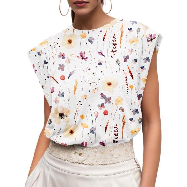 imageGRECERELLE Women 2026 Cap Sleeve Tops Summer Casual Tee Shirt Loose Crew Neck Basic Tank Trendy Work Vacation Outfits S2XLDreamy Garden
