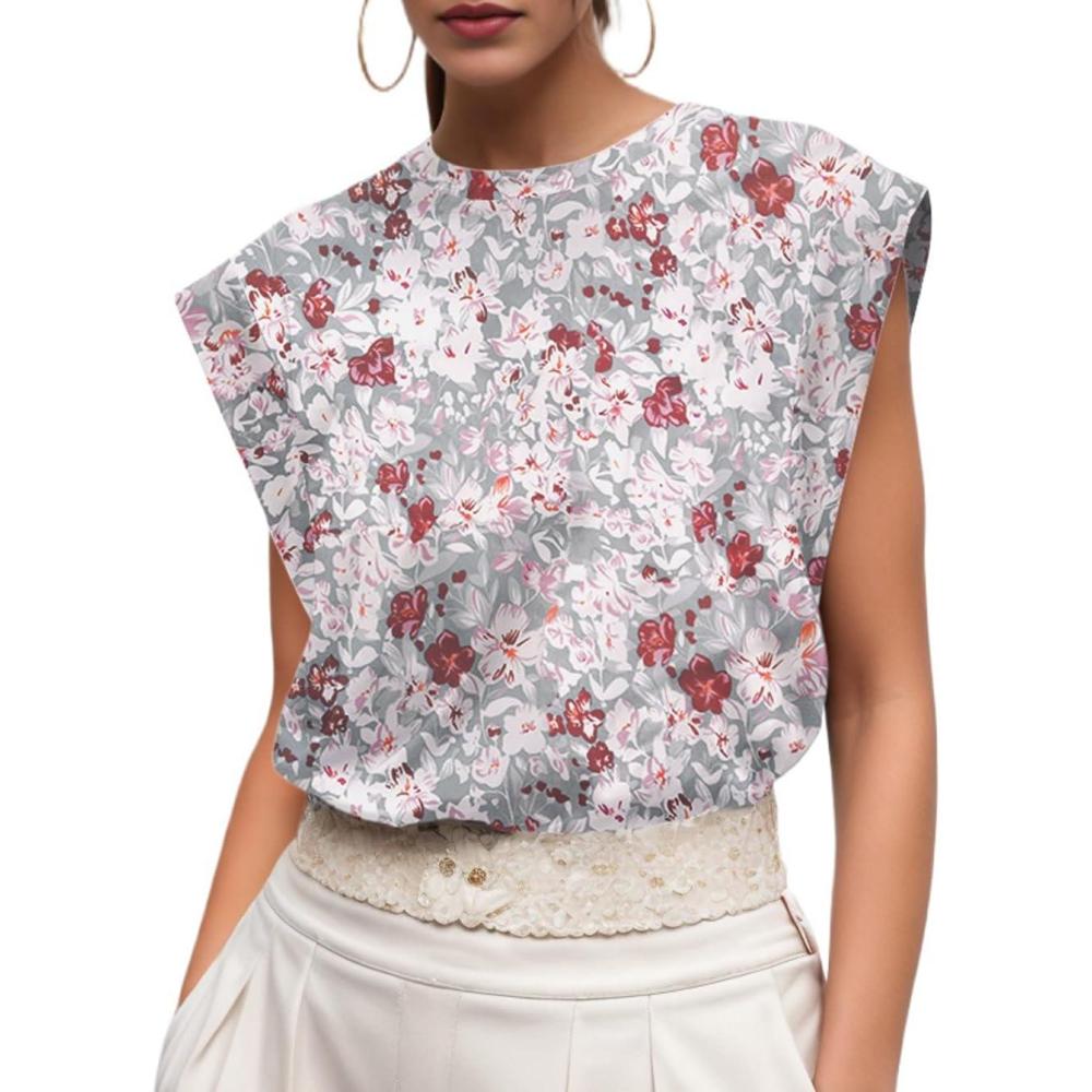 imageGRECERELLE Women 2026 Cap Sleeve Tops Summer Casual Tee Shirt Loose Crew Neck Basic Tank Trendy Work Vacation Outfits S2XLGray Azalea