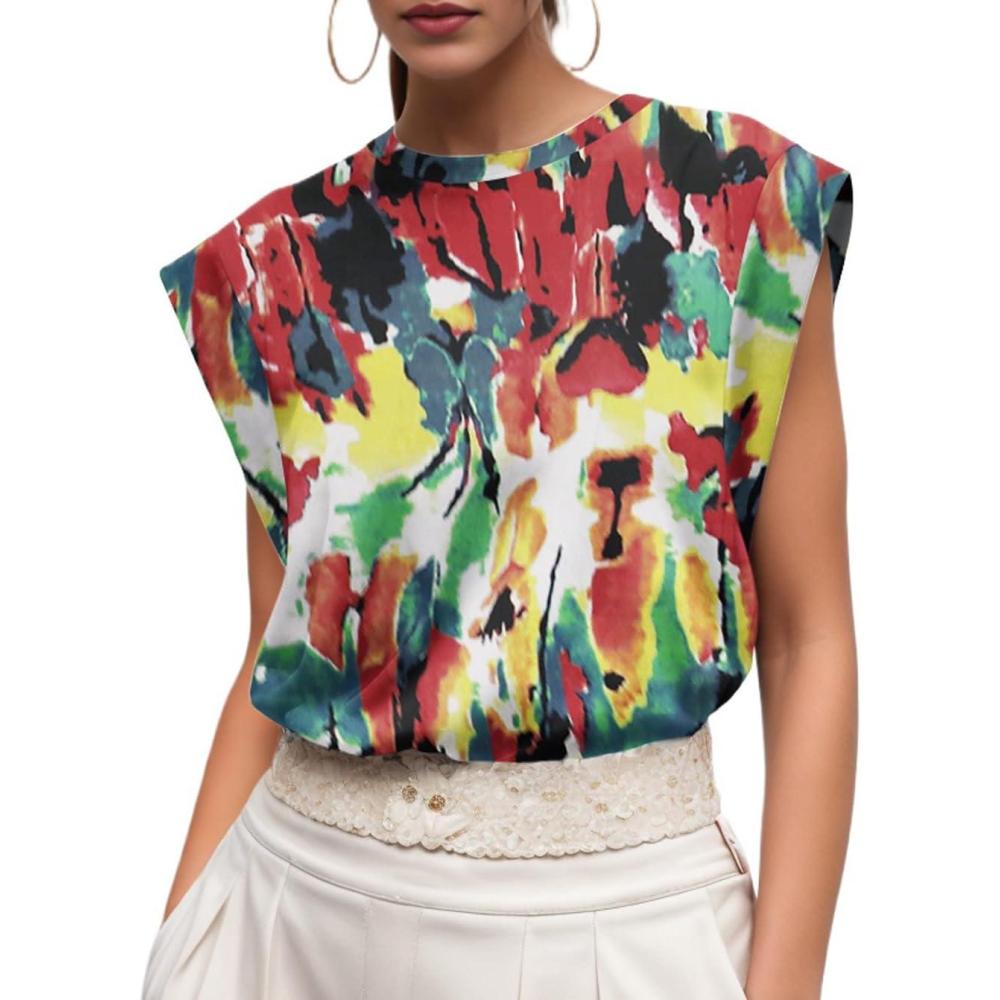 imageGRECERELLE Women 2026 Cap Sleeve Tops Summer Casual Tee Shirt Loose Crew Neck Basic Tank Trendy Work Vacation Outfits S2XLWhite Ink Red