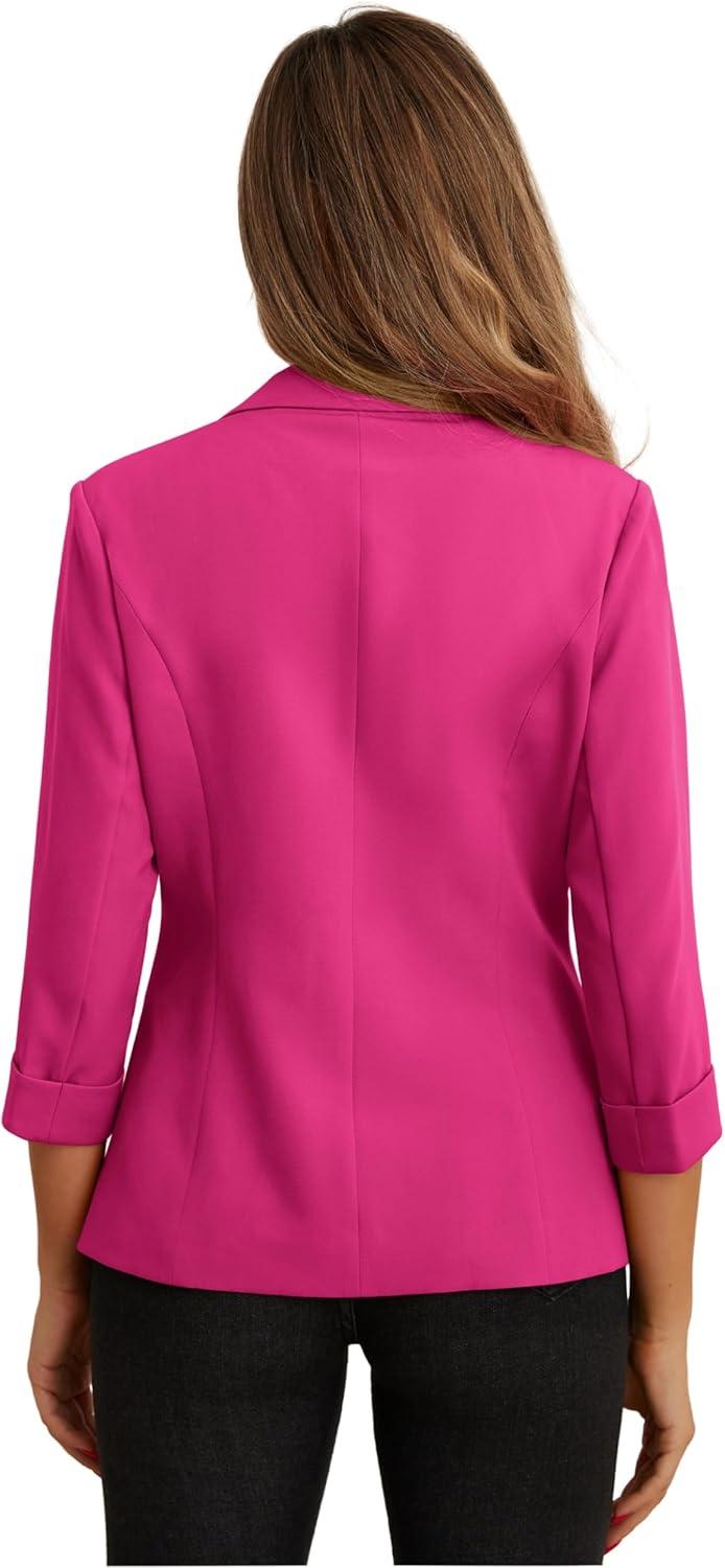 imageGRECERELLE Womens Blazers Lightweight 34 Sleeve Lapel Open Front Casual Suit Jacket Work Blazer with PocketsHot Pink